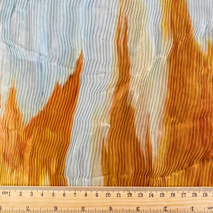 Flame Print Chiffon Plisse - Orange/Powder Blue