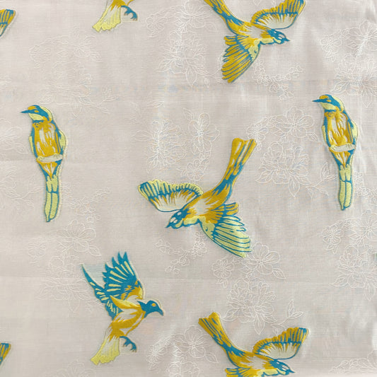 Floral Sparrow Organza Jacquard - Teal/Goldenrod