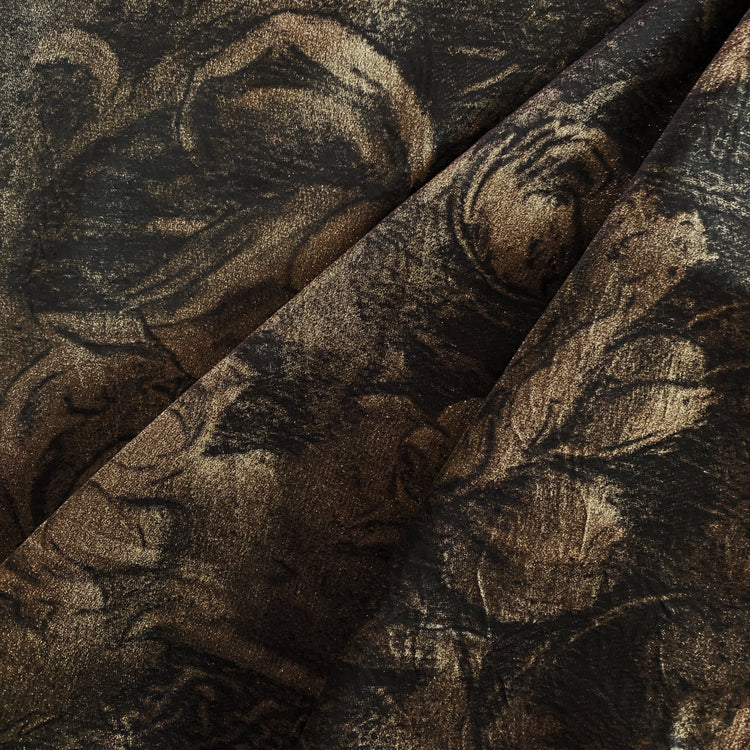 Floral Relief Metallic Satin - Antique Brass / Black