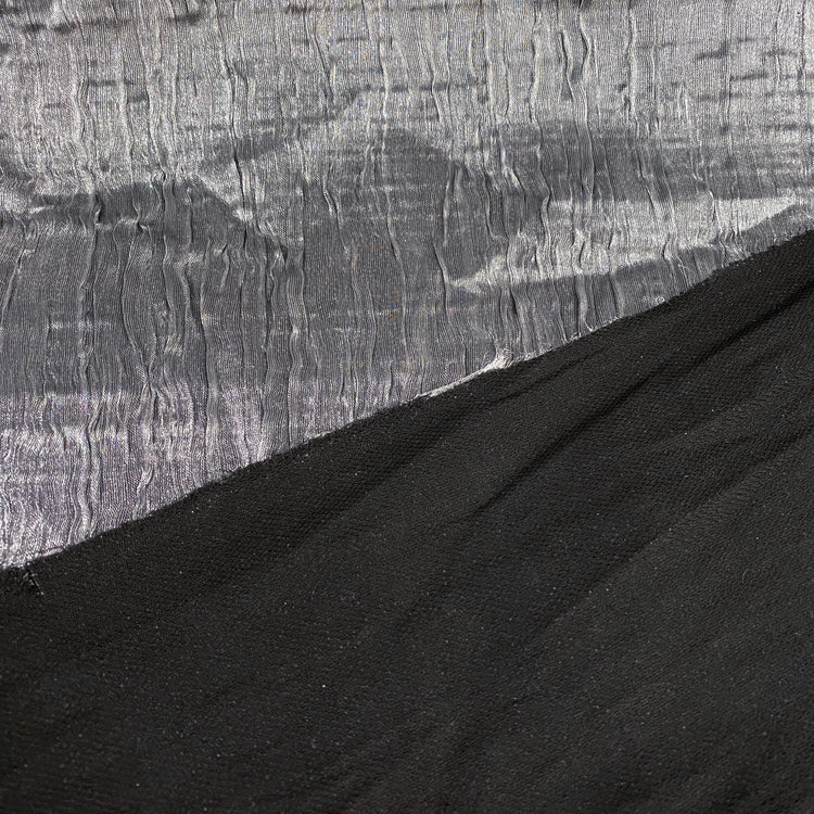 Bonded Crinkled Satin - Metallic Warp - Silver Grey