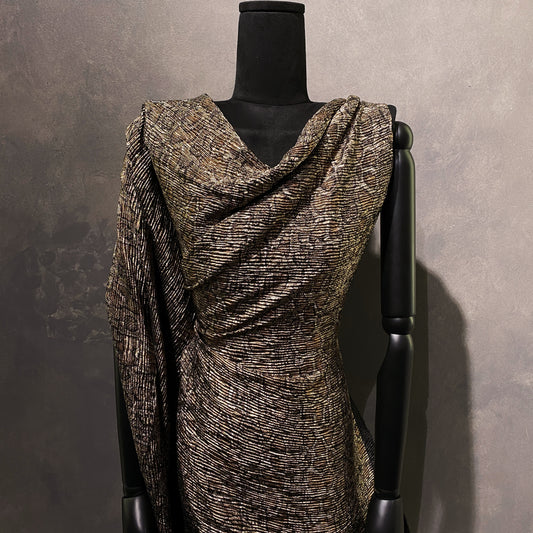 Snake Skin Metallic Foil Plisse Satin - Bronze / Gold / Black