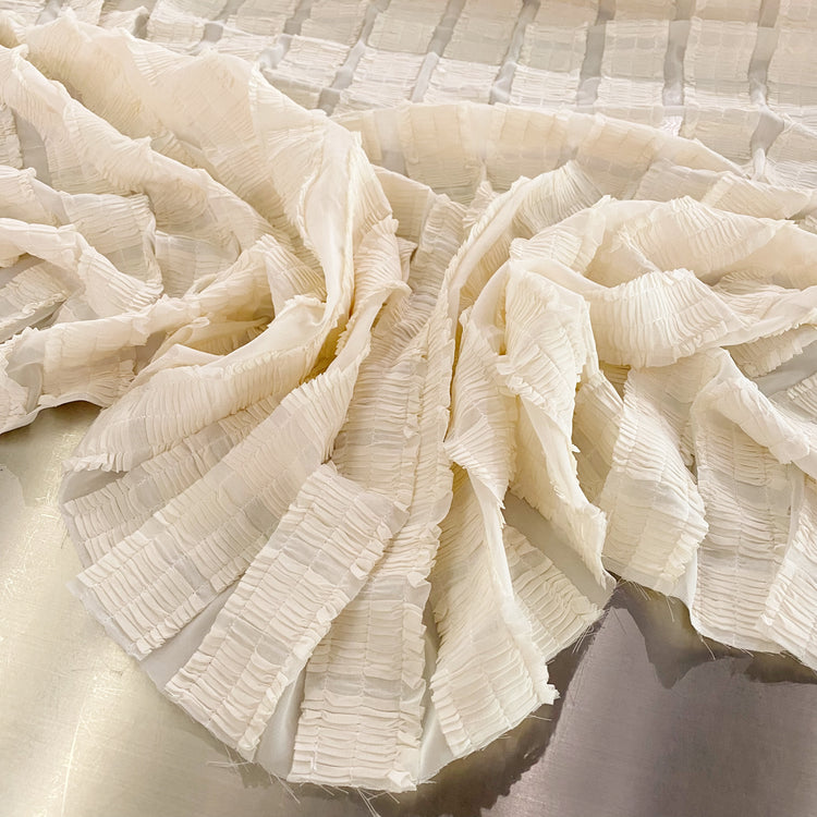 Knife Pleated Striped Chiffon - Ivory (Deadstock)