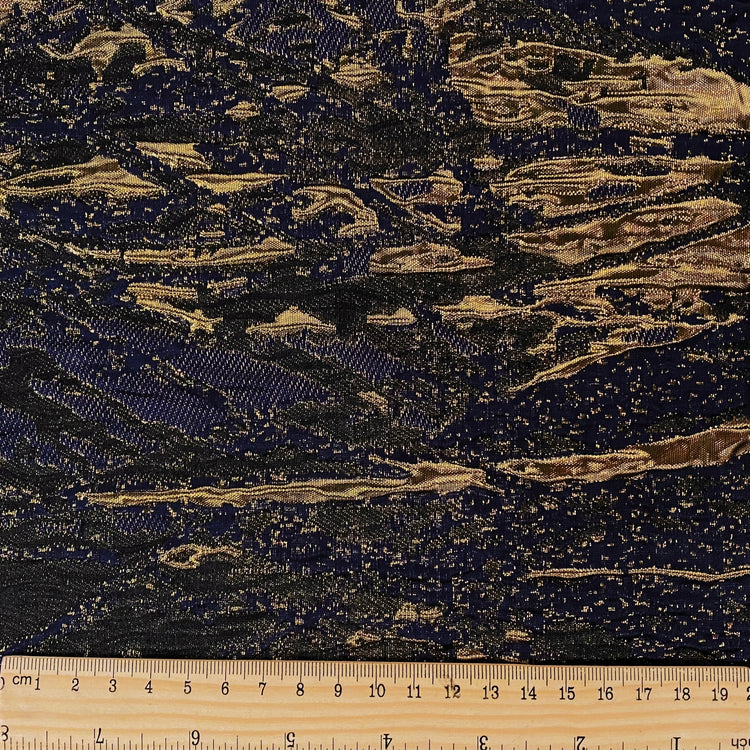 3D Raised Metallic Brocade Panel - Navy/Gold