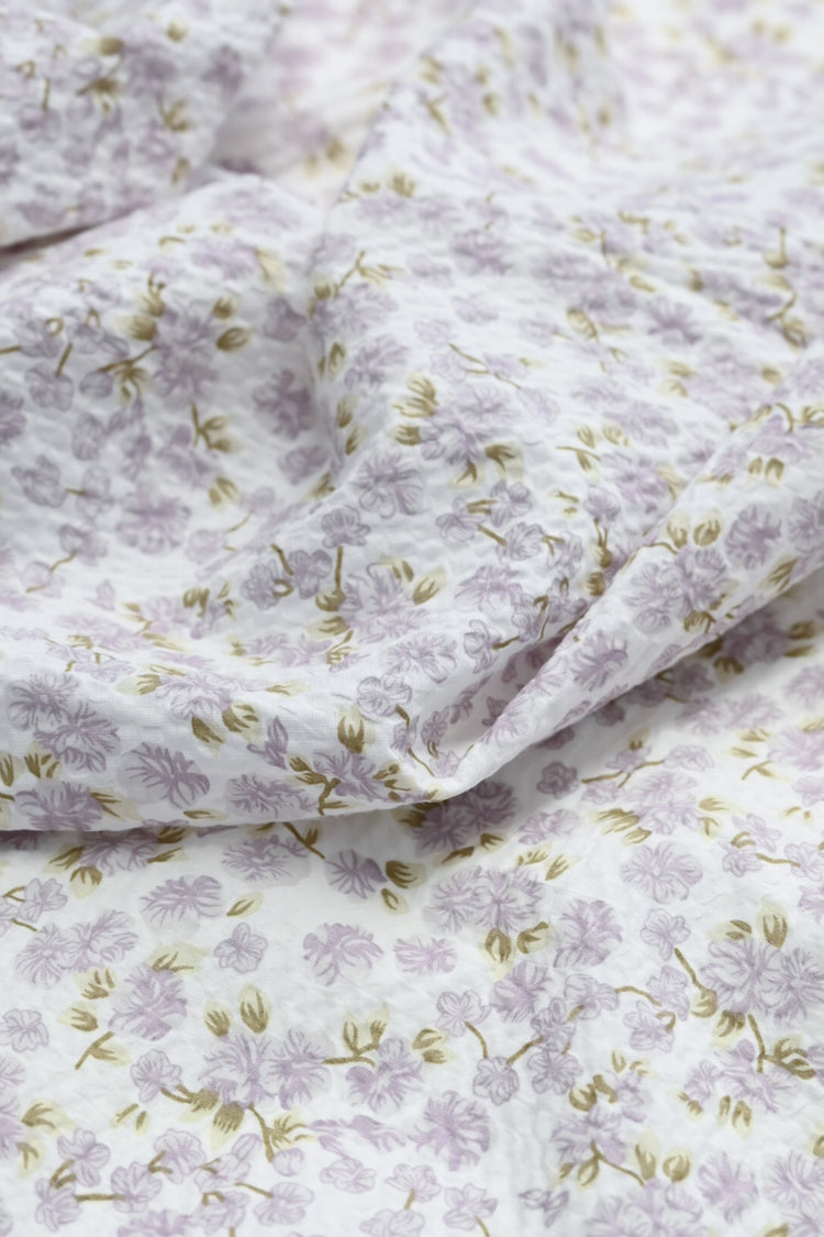 Delicate Floral & Leaf Seersucker - Lavender/Olive