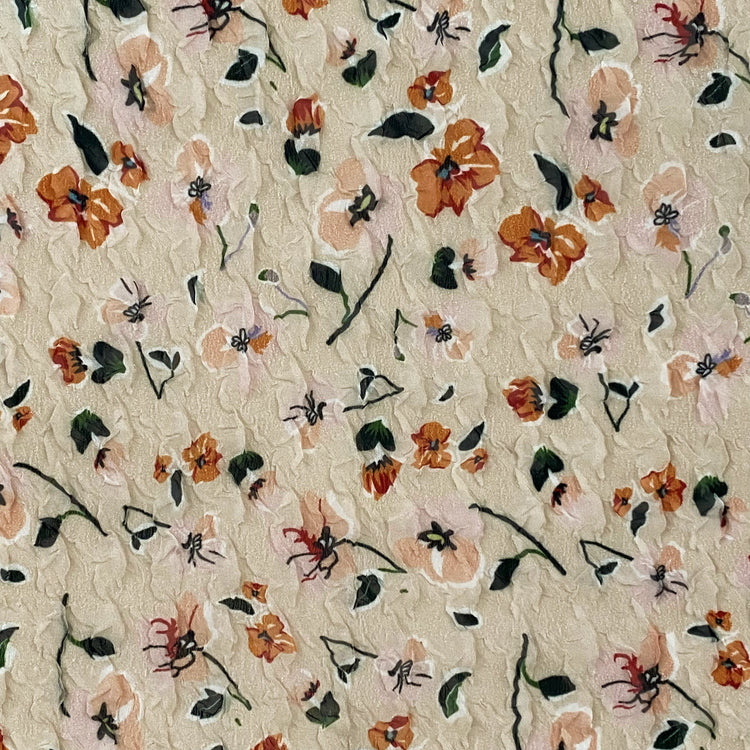 Delicate Floral Printed Plain Weave - Biscuit/Orange