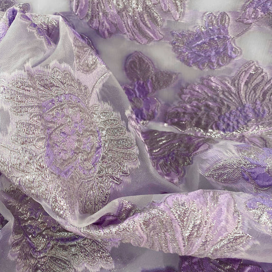 Metallic Floral Poly/Nylon/Lurex Brocade Organza - Pale Violet/Silver