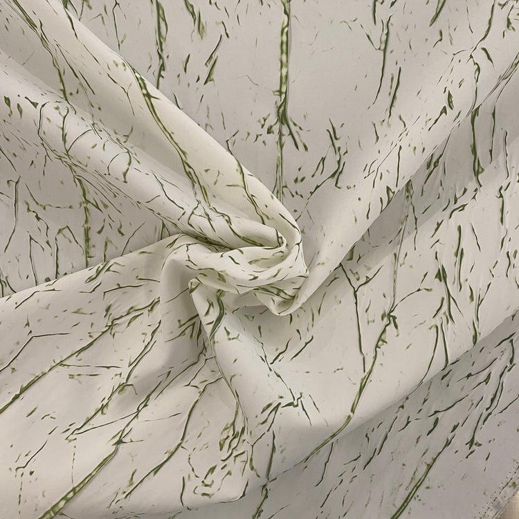 Abstract Frottage Print Sateen Bonded - White/Green