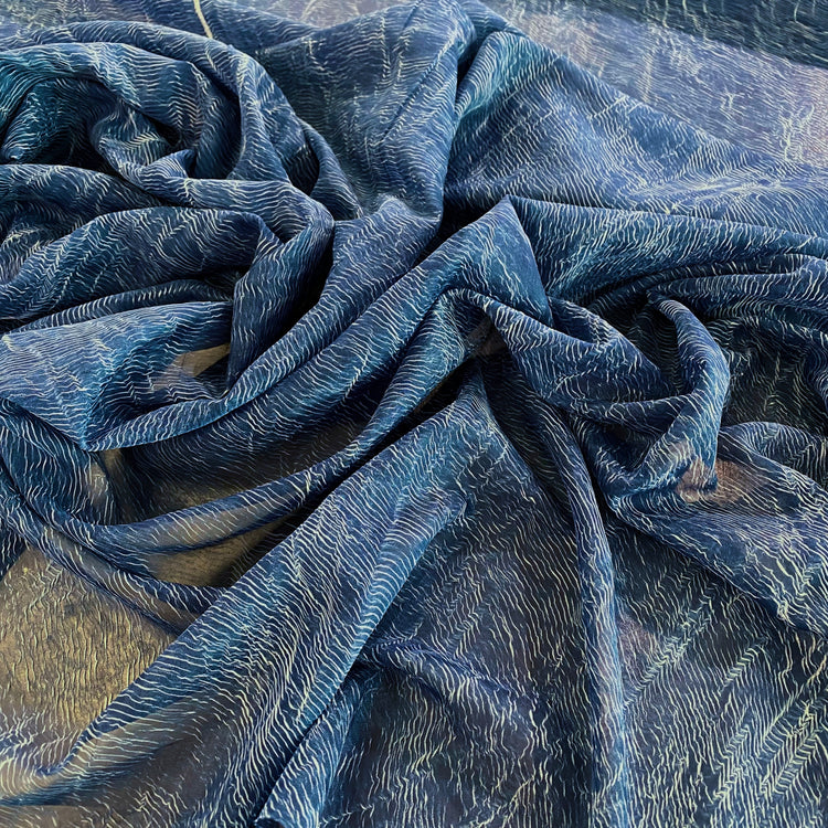 Pliage Creased Plisse Chiffon - Dark Blue /White