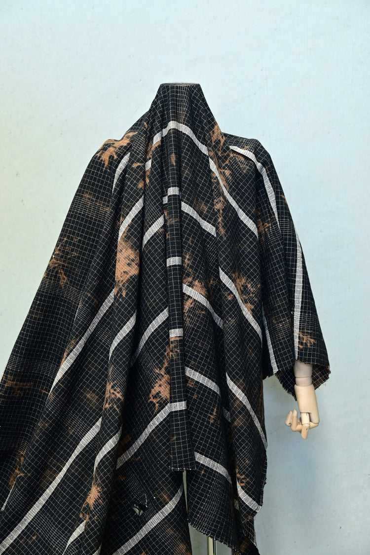Shibori Dyed Cotton Check - Black/Dark Orange