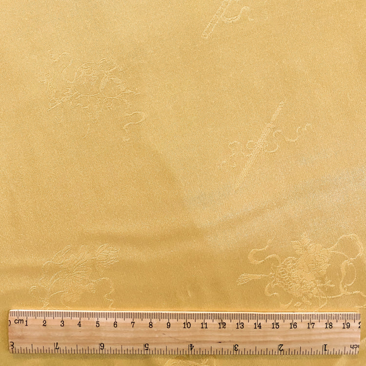 Floral Sword & Shield Silk Blend Satin Damask - Wheat Yellow