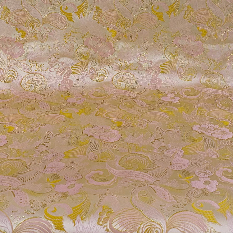 Floral Art Nouveau Jacquard - Metallic - Yellow/Pale Pink