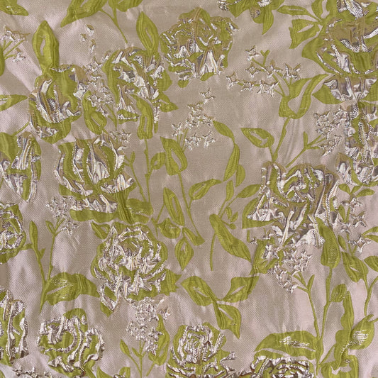 Raised Rose Vine Brocade - Metallic - Pale Green
