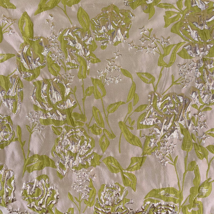 Raised Rose Vine Brocade - Metallic - Pale Green