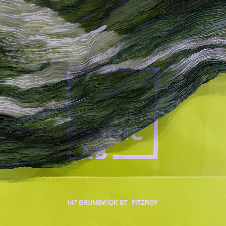 Flame Print Plisse Chiffon - Dark Green / Pale Sea Green