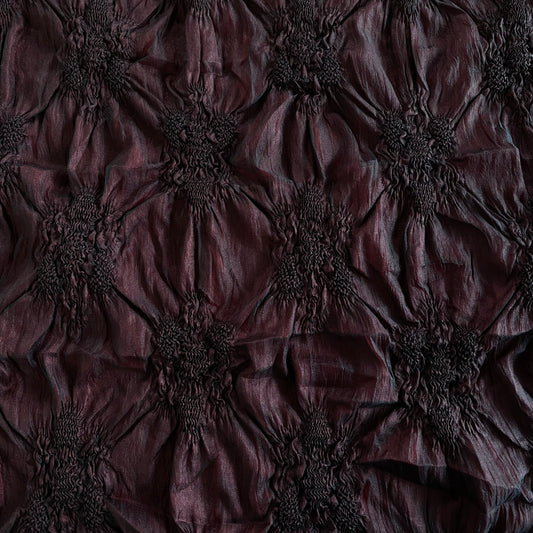 Abstract Smocked Flowers - Chiffon on Satin - Black/Red