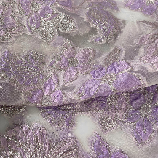Metallic Floral Poly/Nylon/Lurex Brocade Organza - Pale Violet/Silver