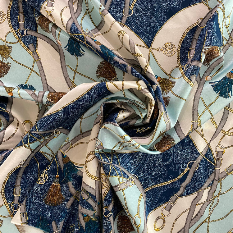 Rope and Belt Stretch Silk Satin - Dark Blue / Powder Blue
