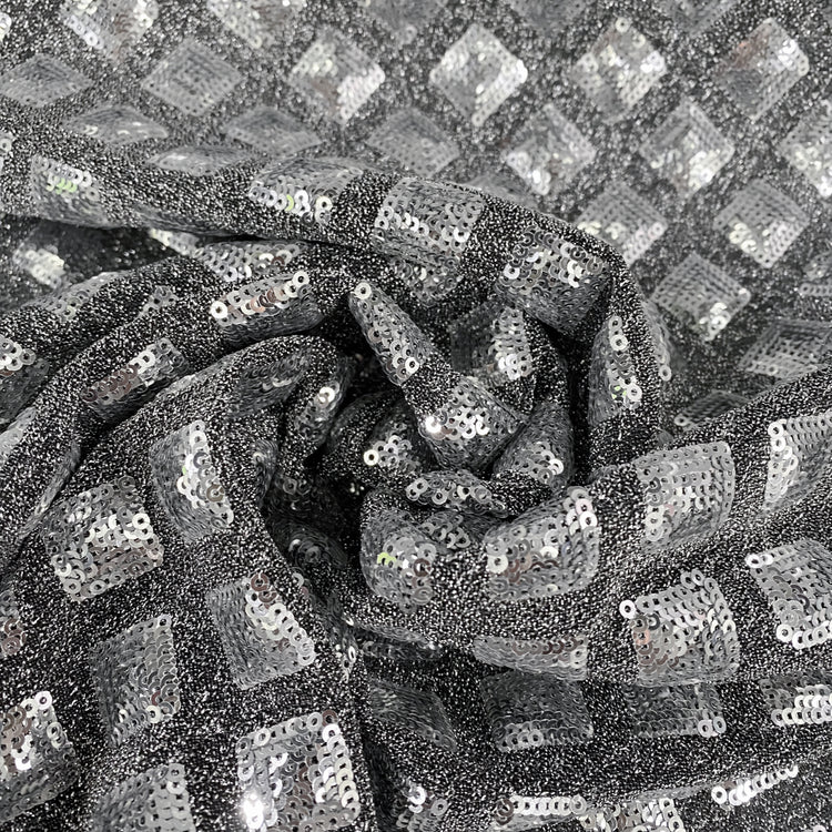 Diamond Sequinned Poly/PET Fine Boucle Knit - Silver