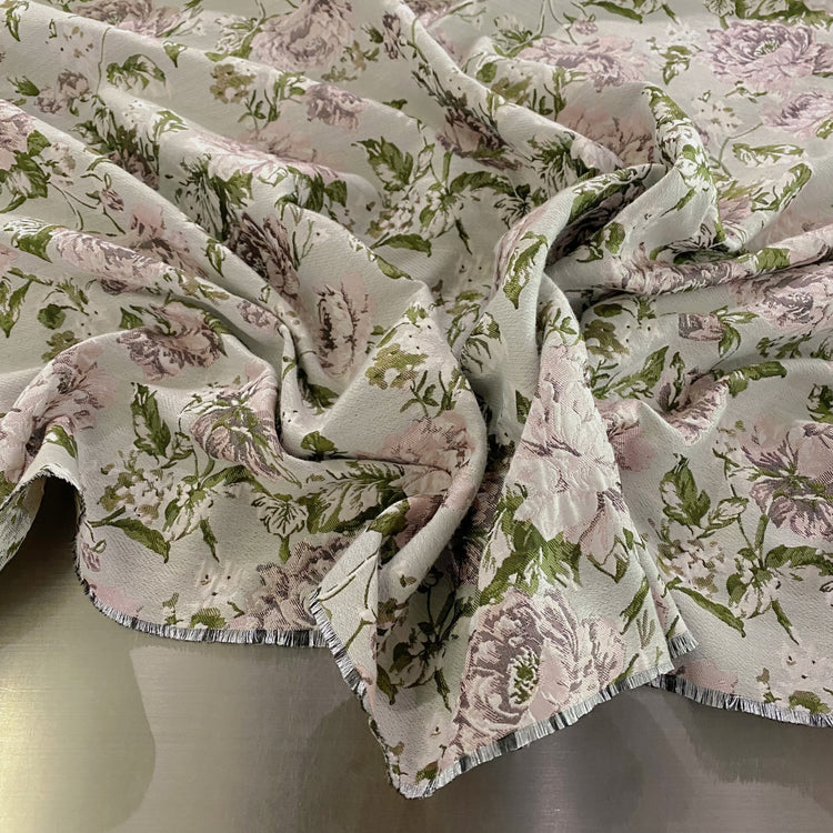 Soft Rose Brocade - White Smoke / Olive Drab / Lavender Blush
