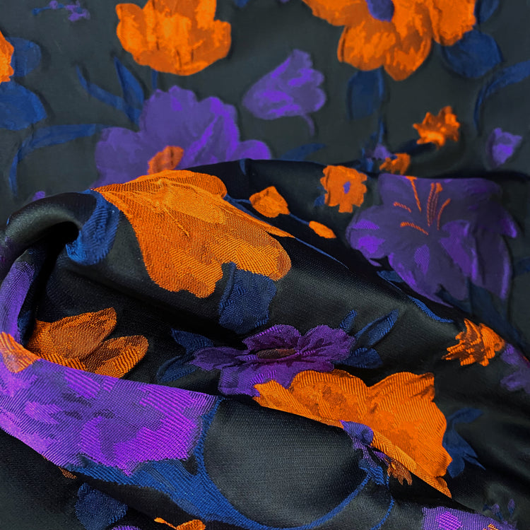 Hibiscus Satin Brocade - Purple/Orange