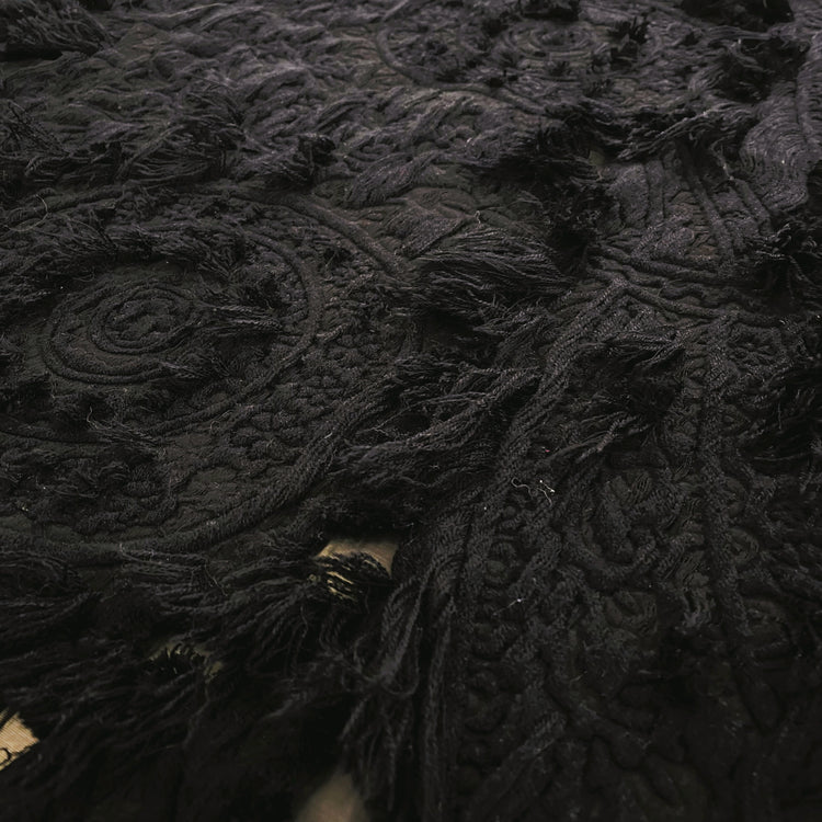 Chenille Cotton Fringe Tapestry Jacquard - Black