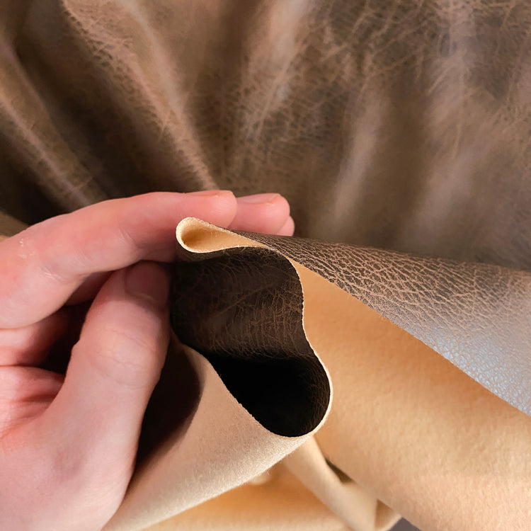 Aged Coarse Grain Faux Leather - Saddle Brown / Sandy Brown