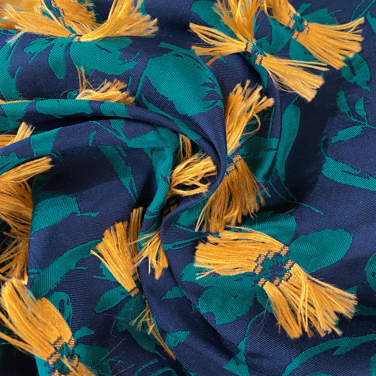Fringed Floral Acrylic/Poly/Lurex Damask - Green/Yellow