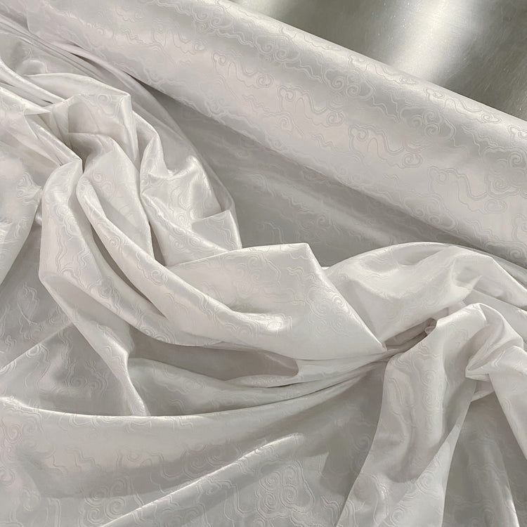 Eastern Clouds Silk Blend Satin Damask - White