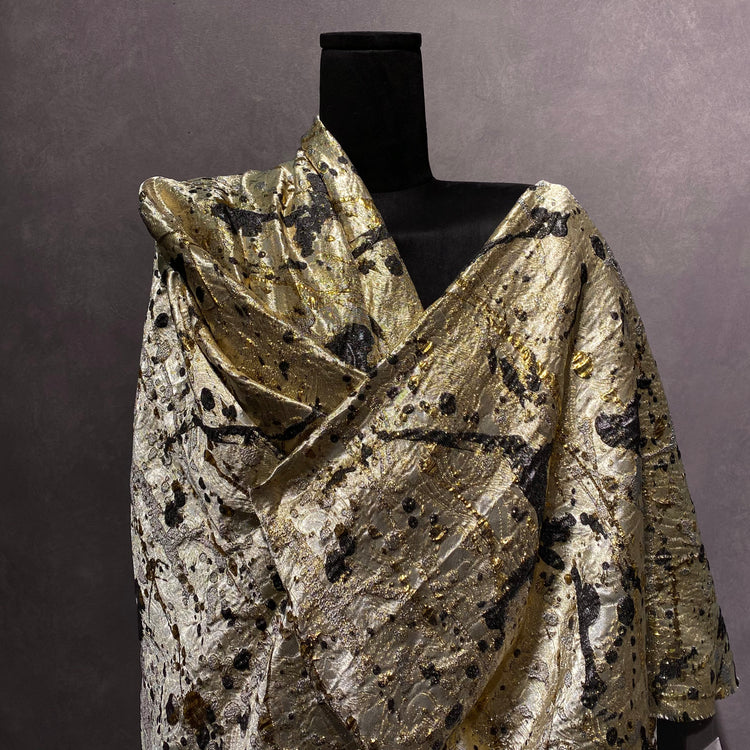 Abstract Paint Splatter Metallic Brocade - Gold / Black