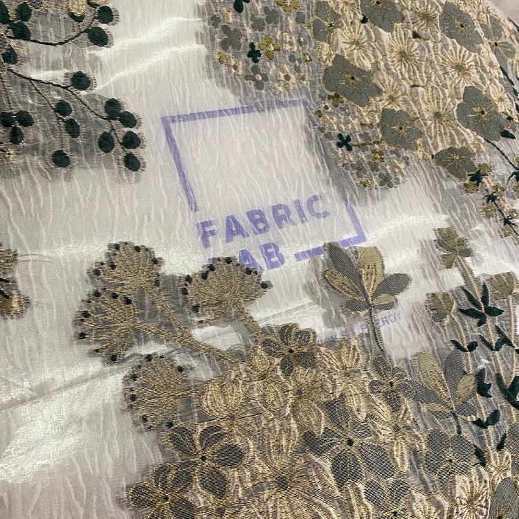 Metallic Floral Bouquet - Air Bubble Double Weave Organza - Teal/Cornsilk