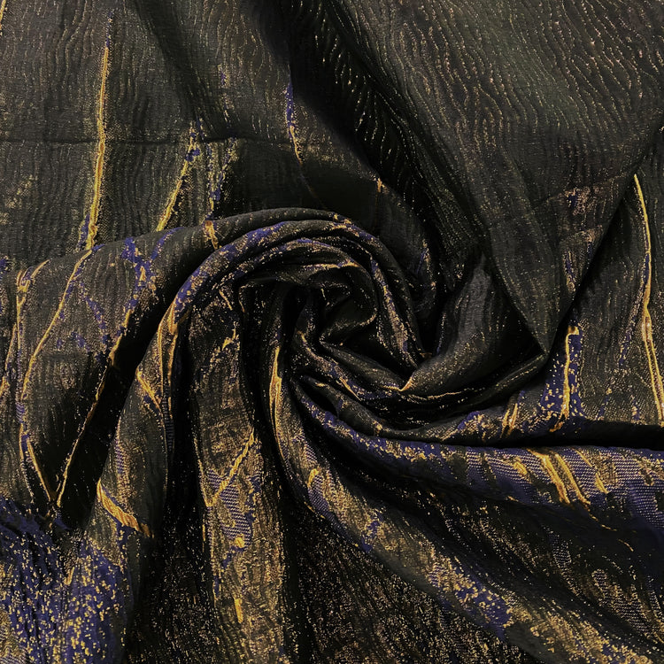 3D Raised Metallic Brocade Panel - Navy/Gold