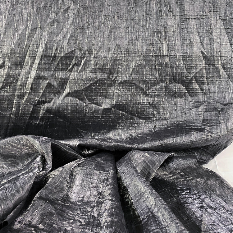 Bonded Crinkled Satin - Metallic Warp - Silver Grey