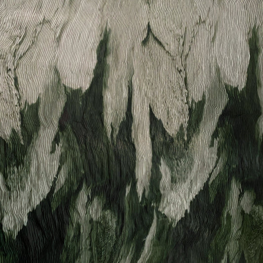 Flame Print Plisse Chiffon - Dark Green / Pale Sea Green