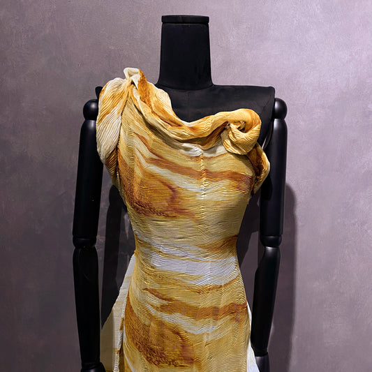 Flame Print Plisse Chiffon - Dark Goldenrod / Pale Yellow