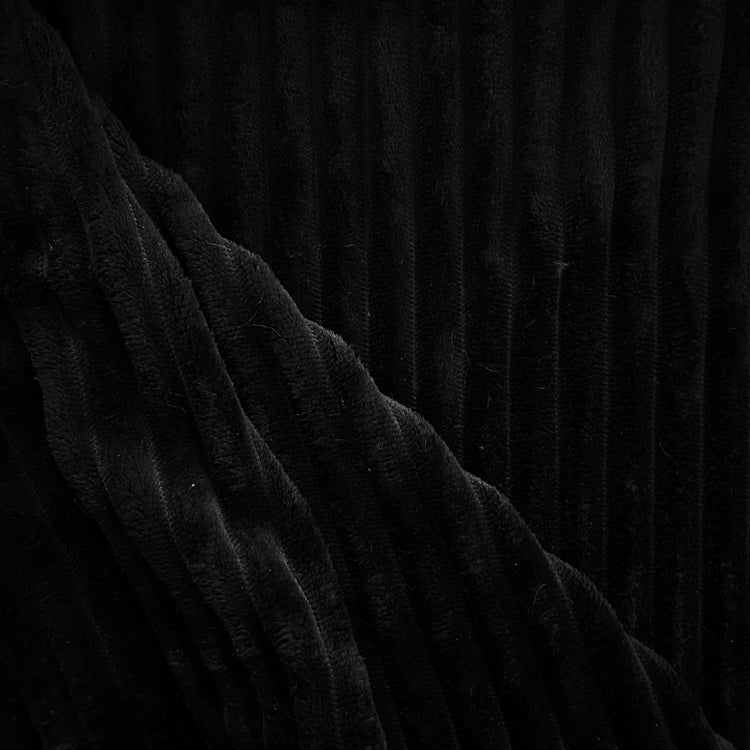 Pelted Striped Faux Fur - Short Pile - Black