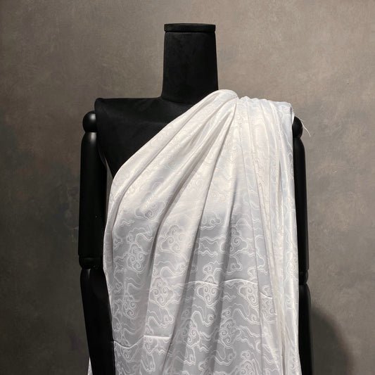Eastern Clouds Silk Blend Satin Damask - White