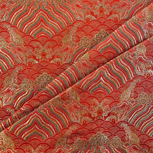 Seigaiha Satin Jacquard - Crimson/Gold