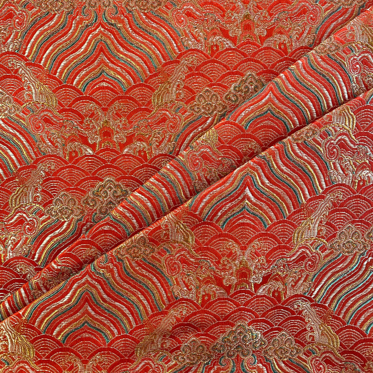 Seigaiha Satin Jacquard - Crimson/Gold