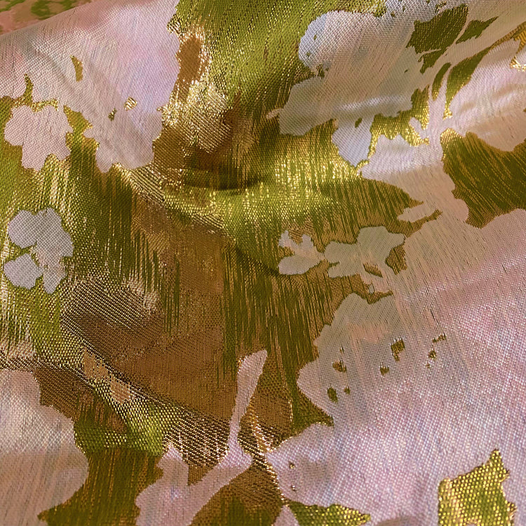 Large Flower Blossom Brocade - Metallic - Pale Pink/Green