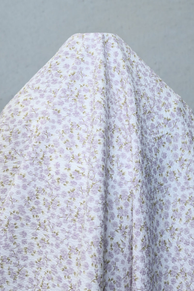 Delicate Floral & Leaf Seersucker - Lavender/Olive