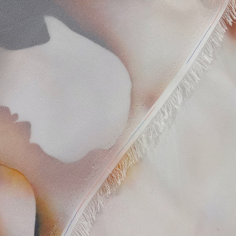 Burnt Paper Print Crepe de Chine - Cut Holes - White/Orange