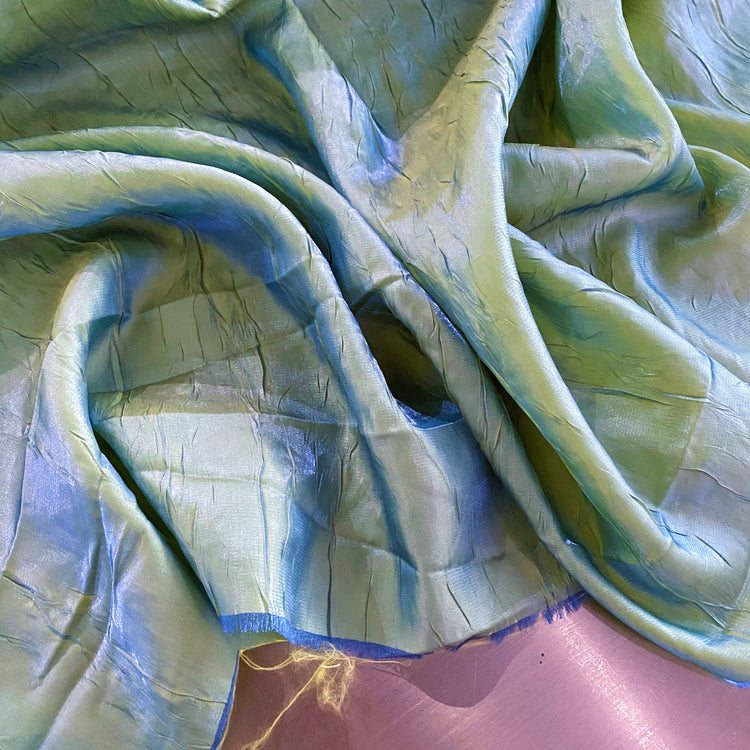 Creased Shot Twill Taffeta - Metallic Blue / Yellow Green