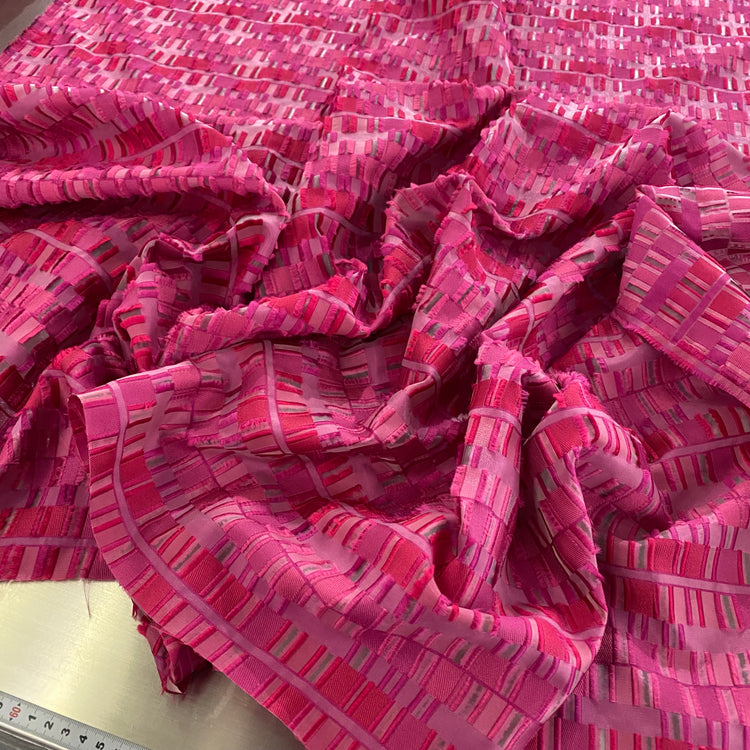 Rectangular Checkerboard Fringe Devore Organza - Fuchsia