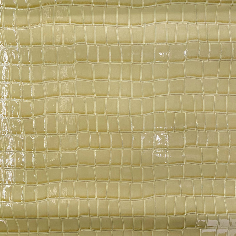 Patent Alligator Faux Leather - Large Pattern - Pale Olive