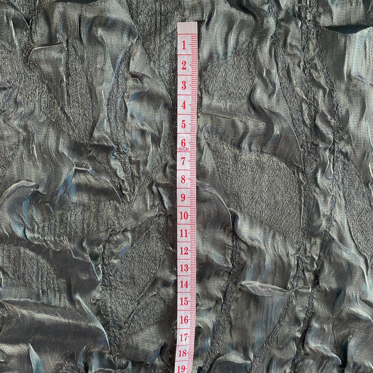 Geode Textured Plisse Shot Organza - Dark Sea Green / Light Gold