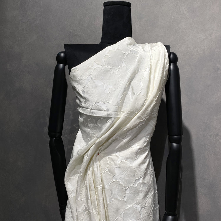 Raised Ginkgo Leaf Satin Brocade - Cream/White