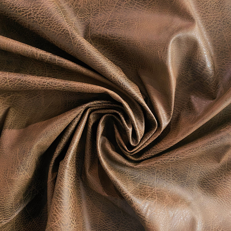 Aged Coarse Grain Faux Leather - Saddle Brown / Sandy Brown