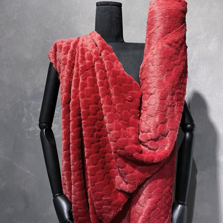 Heart Scaled Faux Fur - Short Pile - Red