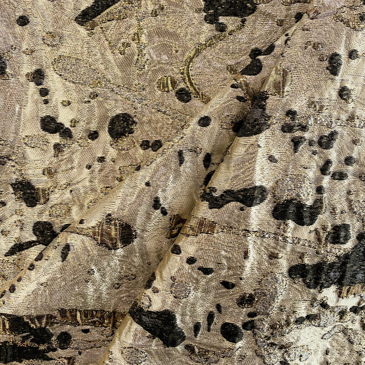 Abstract Paint Splatter Metallic Brocade - Gold / Black