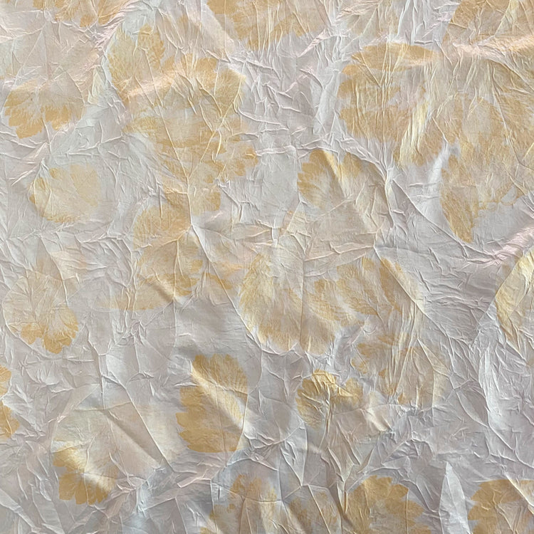 Grape Leaf Print Crushed Satin - White / Moccasin